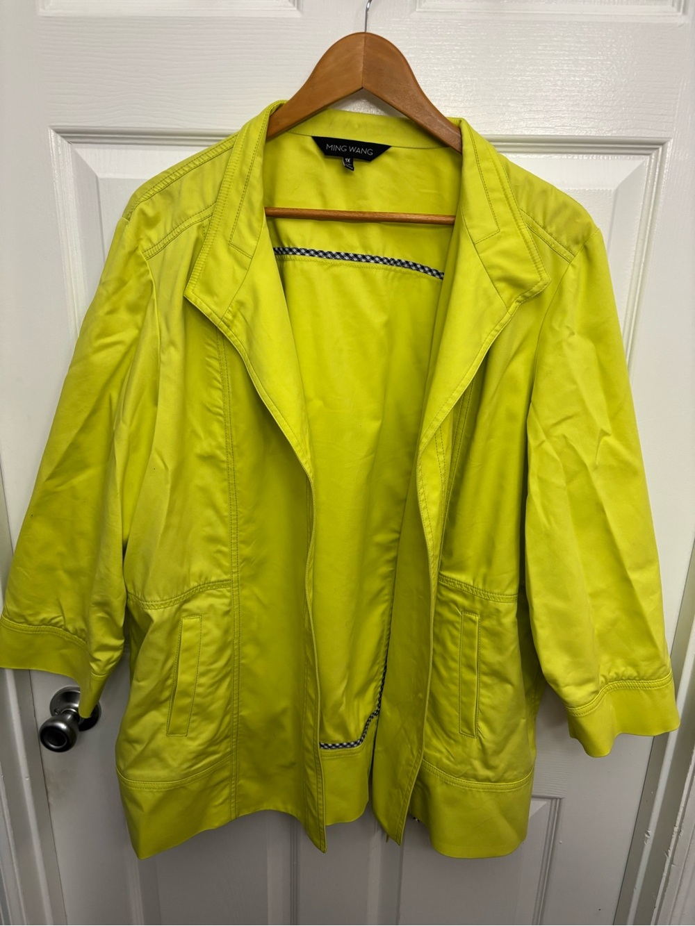 Ming Wang Neon Lime Green Open-Front Quiet Luxury Jacket, 1X